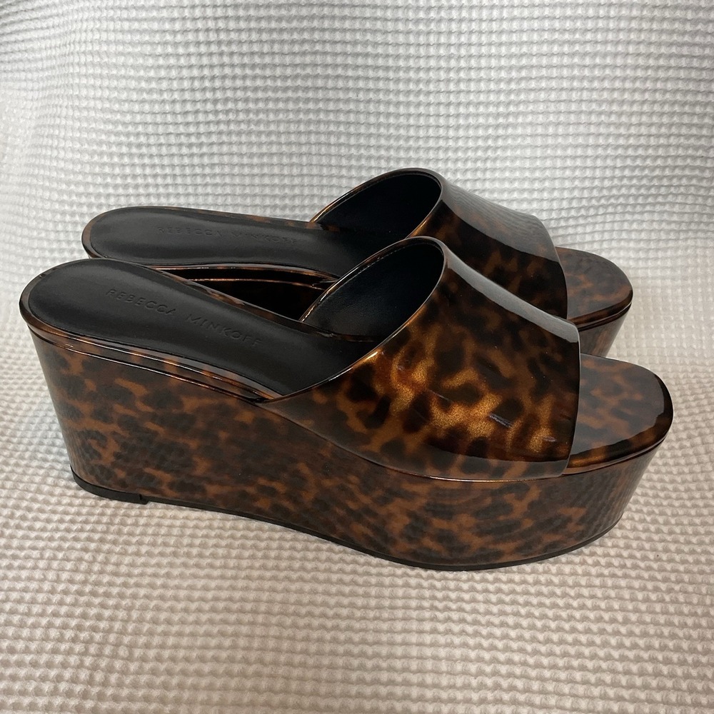 Rebecca Minkoff Jeanee Platform Wedge Slide Sandal Patent Leather Animal. 7,5/38